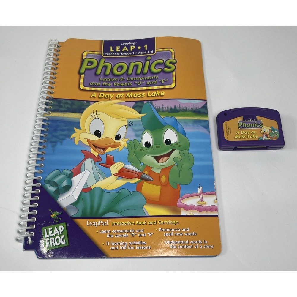 Vintage LeapFrog LeapPad Phonics A Day at Moss Lake Book & Cartridge LEAP-1